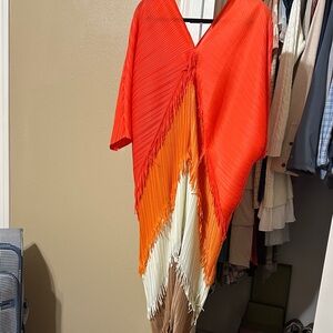 SHEIN Asymmetrical Dress in Red, Orange, and Cream